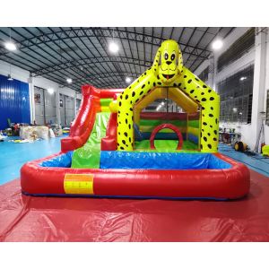 Yellow Dog Bounce House Tarpaulin Inflatable Water Slide With Pool