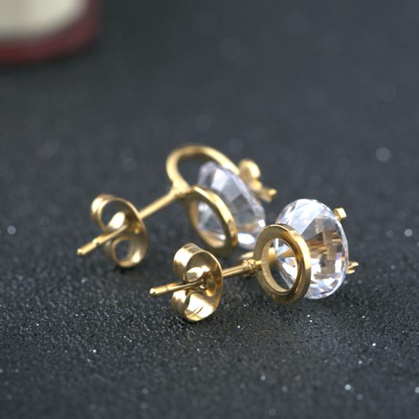 Stainless Steel Jewelry Bowknot earrings, Diamond Stud Earrings with gold color, Sweet Girls Fashion Jewelry