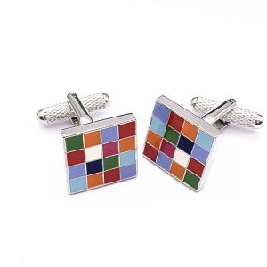 Shape Custom Enamel Cufflinks / Silver Plated Cufflinks With Hard Enamel