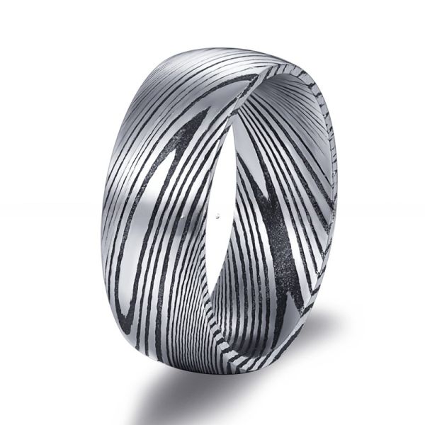 Third Party Appraisal Black 8mm Damascus Steel Ring Dome Finished Wedding Band