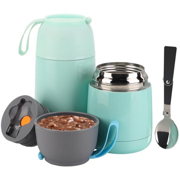 Vacuum Insulated Stainless Steel Lunch Thermos Leak Proof Soup Containers with Folding Spoon for Hot or Cold Food