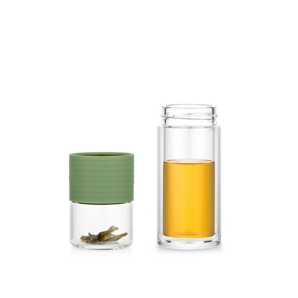 High Borosilicate Tube Double Wall Glass Tea Infuser Cup Portable With SS Filter