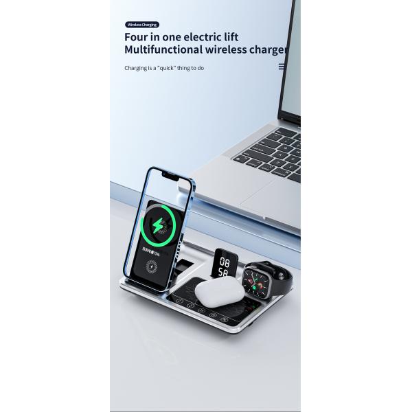 3 In 1 Magnetic Foldable Wireless Charger Embossing Logo With Leather Base