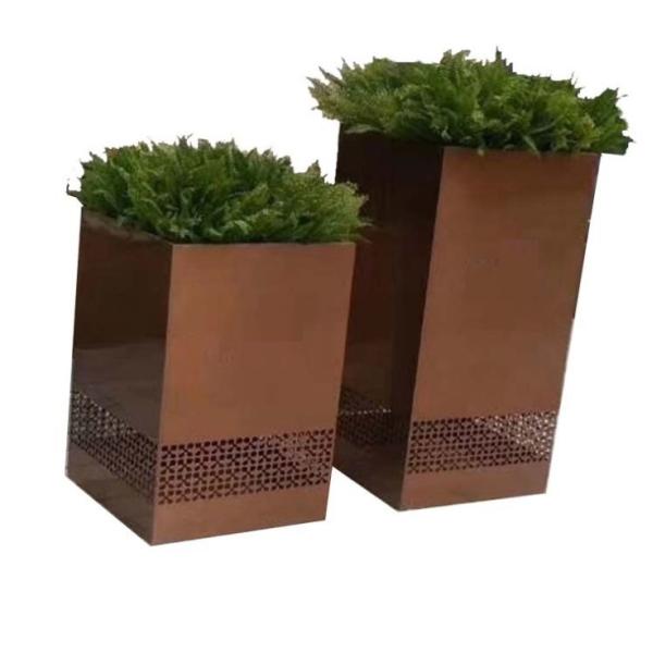 Large hollow-carved square rectangular steel flower planter pot