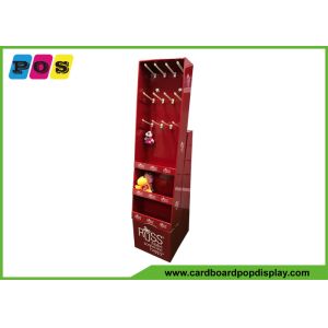 Pop Up Corrugated Cardboard Floor Displays Stand With 3 Shelves and Hooks