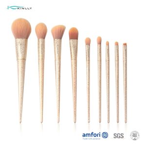 Gold Synthetic Hair Makeup Brushes Travel Kit With Plastic Handle