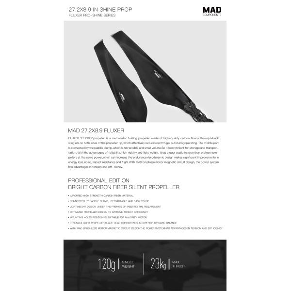 28.2X9.2 Inch Glossy Carbon Fiber Folding Propeller