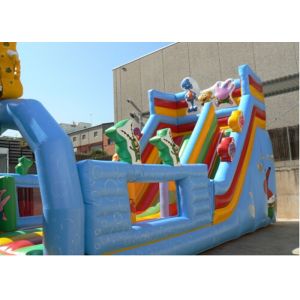 Kids Double Slide Blue Print Commercial Inflatable Slide PVC Waterproof