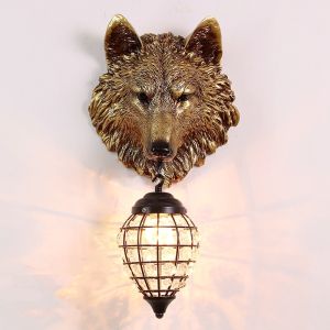Resin Wolf Wall Lamps Vintage Wall Sconce Light Fixtures for Living Room Bedroom
