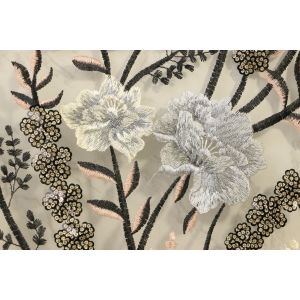 Scalloped Embroidered Mesh Lace Fabric , Wedding Lace Material With Paillettes