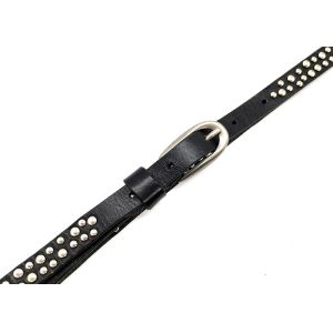 15mm Skinny Leather Belt For Women Decorated With Round Bomb Studded , Metal Pin