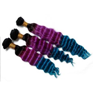 #T1B/Purple/Blue Deep Wave Remy Human Hair Bundles Sew In Weave Bundles
