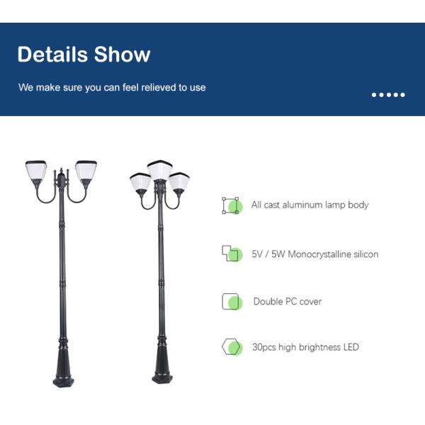 Aluminum IP65 Solar Lighting Villa Street Light Yard Electricity Power Pole LED Lamp