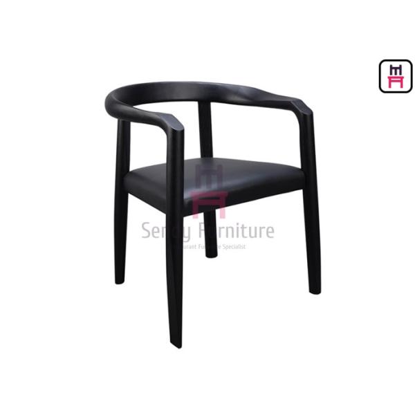 Buy Leather Upholstered Ash Wood Dining Chair Black Lacquered Curved Backrest at wholesale prices