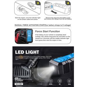 USB1 5V/3A 9V/2A 12V/1.5A USB2 5V/2.1A QC 18W Input Multifunction Jump Starter