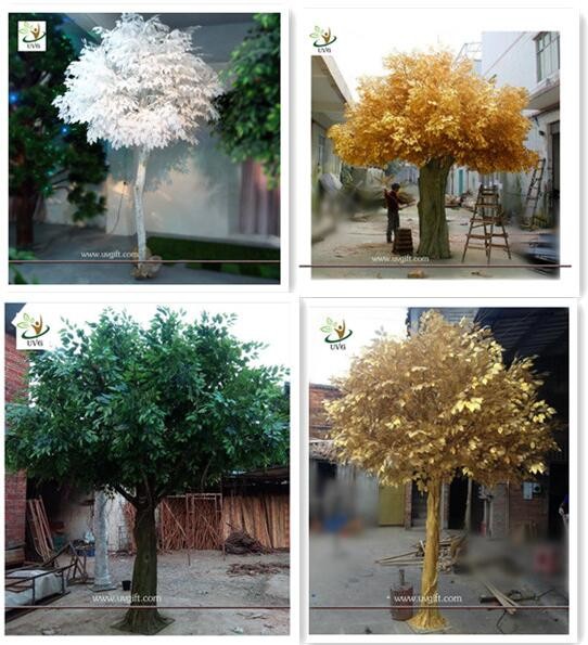 UVG 18ft tall golden color silk leaves artificial big banyan tree for indoor family decoration GRE058