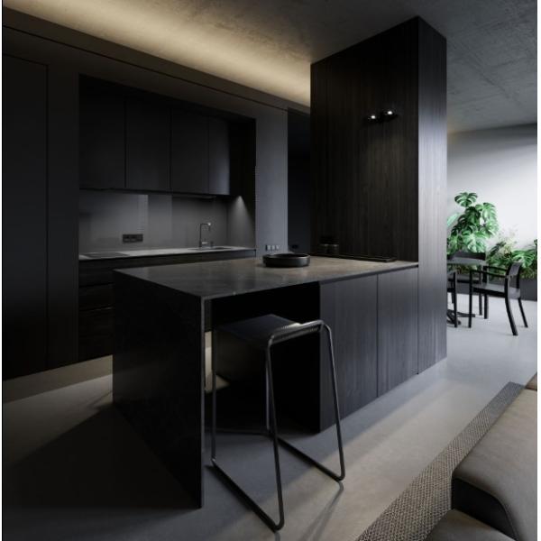 Apartment Black Wood Grain Kitchen Cabinets Melamine Dark Grey Wood Grain Kitchen Cabinets