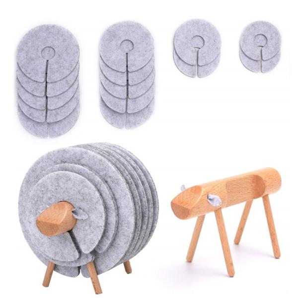 Light Grey Sheep Shaped Coaster Felt Creative Desktop Decoration For Home