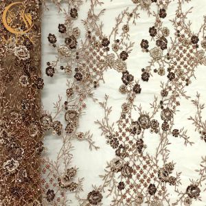 Embroidery Mesh 3D Beaded Lace Fabric French Style For Party Dress