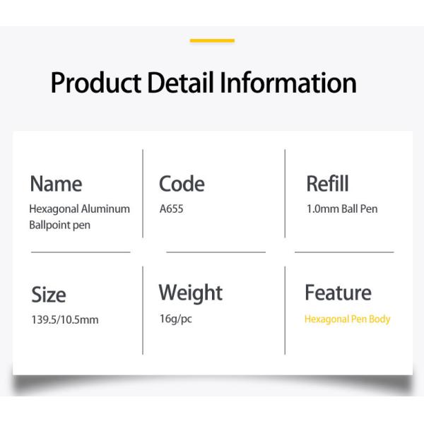 Classic Design Retractable Ball Pen Hexagonal Barrel Aluminum Press Ballpoint Pen