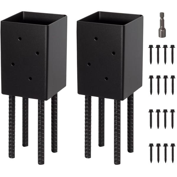 Buy Deck Post Base Holder Ground Spike for Concrete, Decking Post Brackets with 3 Anchor Rods, Post Base for Pavilion Deck Porch Handrail Railing at wholesale prices