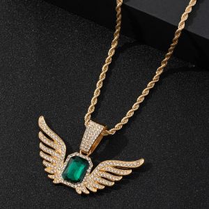 Vintage Big Angel Wing Pendant Necklace Hiphop 4mm Twist Rope Chain Necklaces