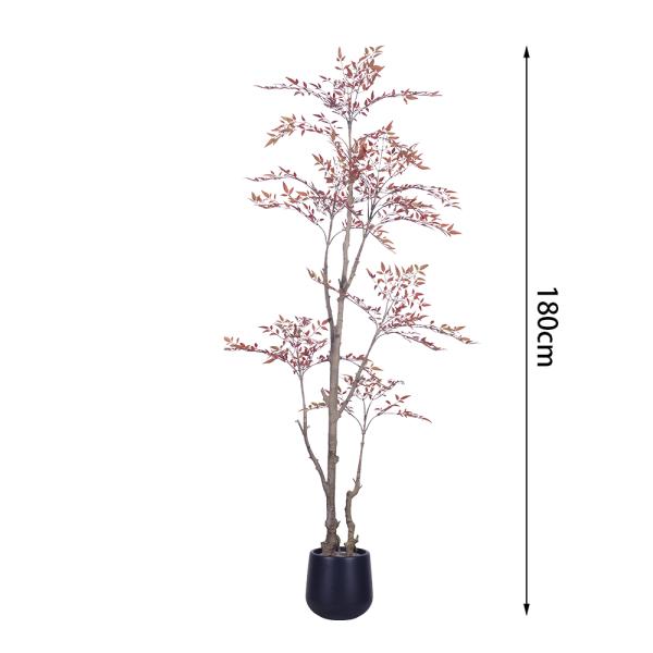 Wholesale Bonsai Red Green Variegated Artificial Plant Nandina Greenery Silk Heavenly Bamboo For Home Garden Outdoor Decor