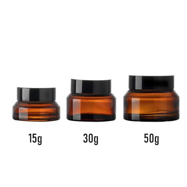 15g 30g 50g Tan Transparent Color Green Amber Frost Glass Container Cosmetic Jars with Aluminum Lids