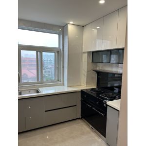 Modern Kitchen Cabinet with Quartz Countertop and Faucet