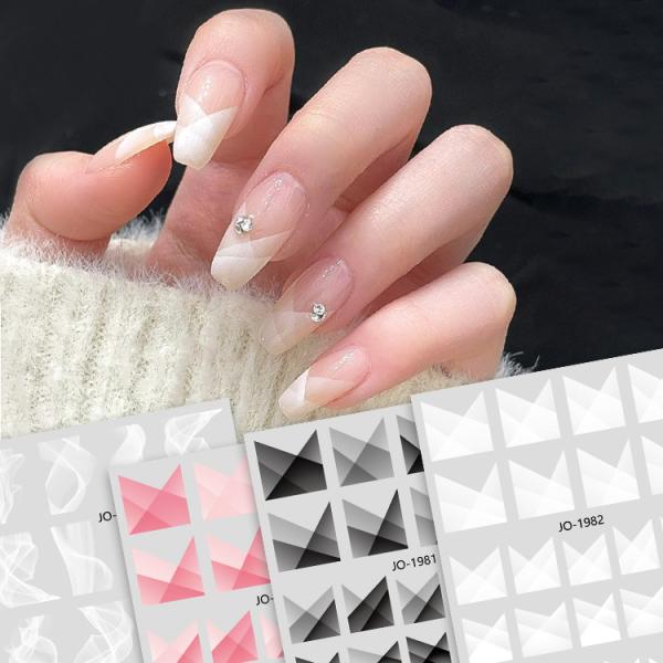 Half Transparent Black and White Smoke Nail Enhancement Stickers for French Nails