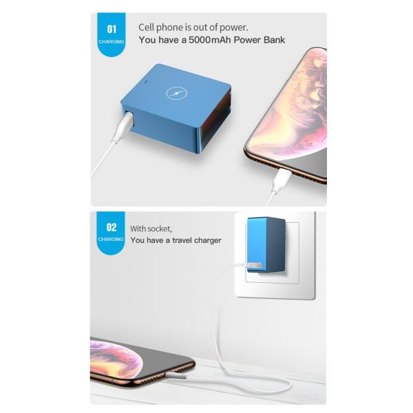 Mini Portable Iphone Battery Replacement 2 In 1 USB Charger Power Bank 5000mAh