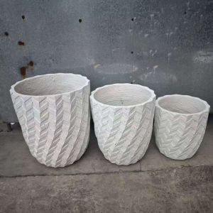 Herringbone Pattern White Round Fiber Clay Planter Frame Entrances