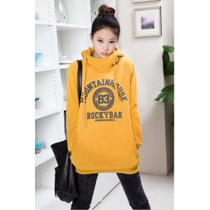 Girls / Ladies Hooded Sweatshirts , Black / Yellow / White Cotton