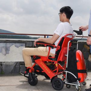 Red Lightweight Compact Wheelchair Foldable Maximum 6km/H