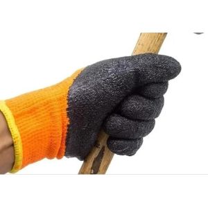 7 Gauge Black Crinkle Latex Coated Gloves Half Coated