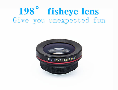 Mobile Phones Close Up Macro Lens , Macro Zoom Lens 198° Fisheye With Clip