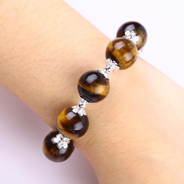 Natural 14MM Gorgeous Tiger Eye And Flower Fresh Water Pearl With Dangle Chain Bead Bracelet