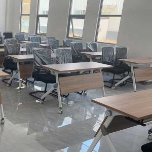 Wooden Folding Conference School Student Staff Training Table With Wheels