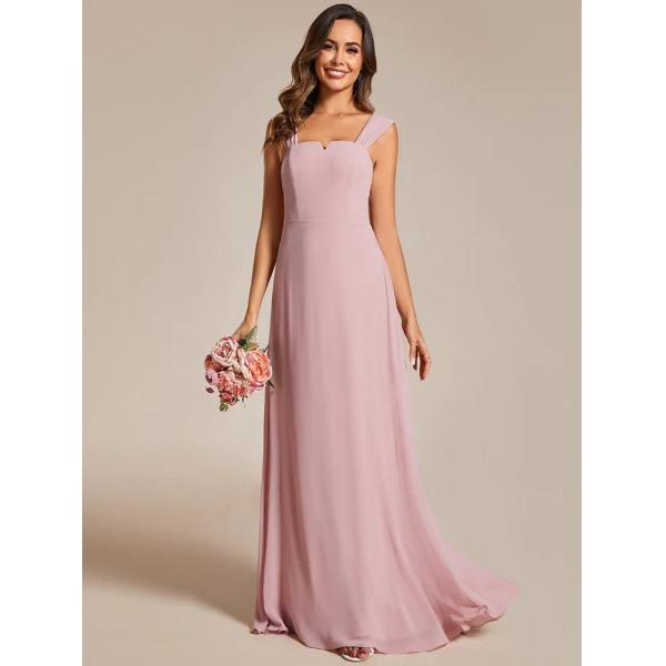 Empire High-waisted Sleeveless Cap Sleeve Square Neck Invisible Zipper Dusty Rose Chiffon Evening Dress