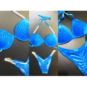 Blue Velvet NPC Bikini Competition Suits , Custom Made Figure Competition Bikinis