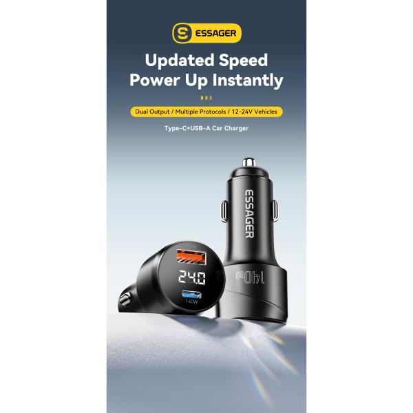 ESSAGER ES-CC19 Series 140W Car Phone Charger The Essential Car Charger with FCP Function