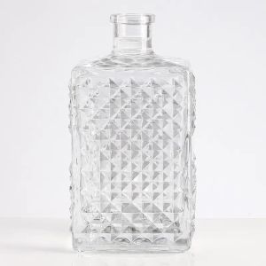 Glass Wine Whisky Bottle with Cork Cap 500ml and 750ml Square Design Empty