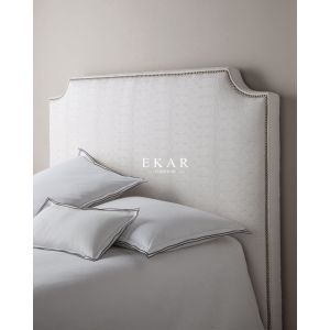 Simple Fabric Headboard Beige Double Bed Designs