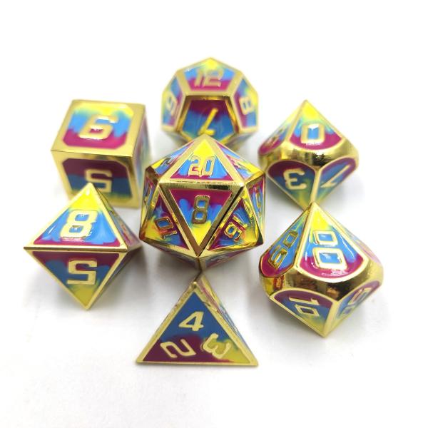 Buy Hand Sanded Unique Handmade Durable metal 7 Piece Polyhedron Dice Set at wholesale prices