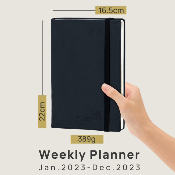 Black Weekly Planner 2023 6.5 Inches X 8.5 Inches Custom Softcover