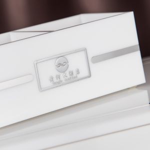 White acrylic with stainless stick tea box can hotel supply