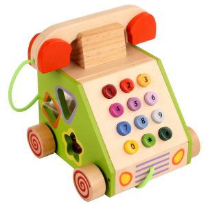 Geometric Shape Wooden Landline Phone For Cognitive Development