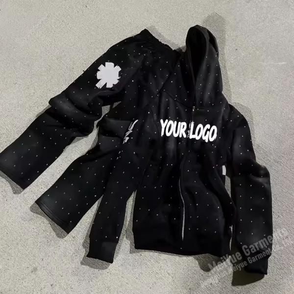 Custom Rhinestone Zip up Hoodie Logo OEM Clothing Men Joggers Sweatsuit 2 Piece Set Sweatpants and Hoodie Set Tracksuit for Men