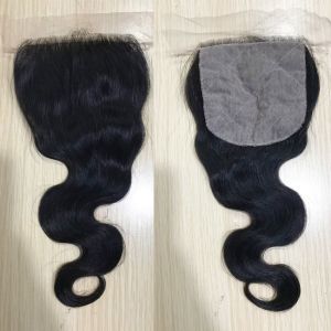 China Pass The Needle Human Hair Lace Closure 4*4 Transparent Lace Body Wave Natural Black Closure on sale