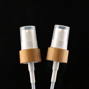 Clear Lid Cosmetic Lotion Pump With Bamboo Pump Shell